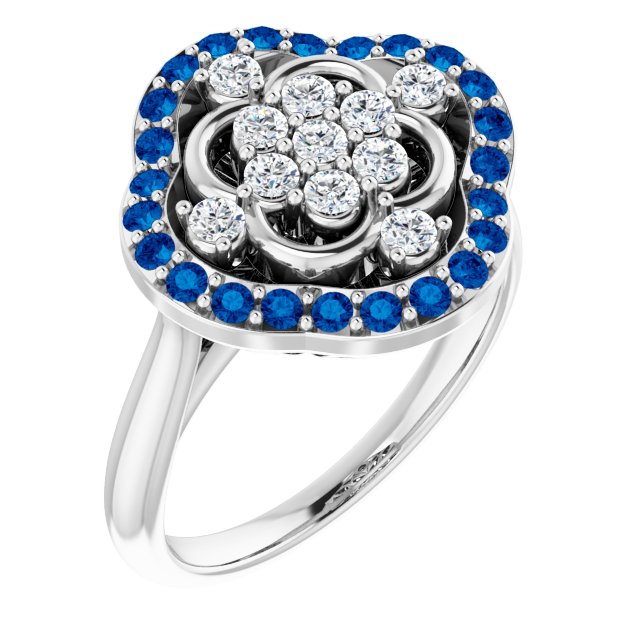 Platinum Natural Blue Sapphire & 1/3 CTW Natural Diamond Ring  